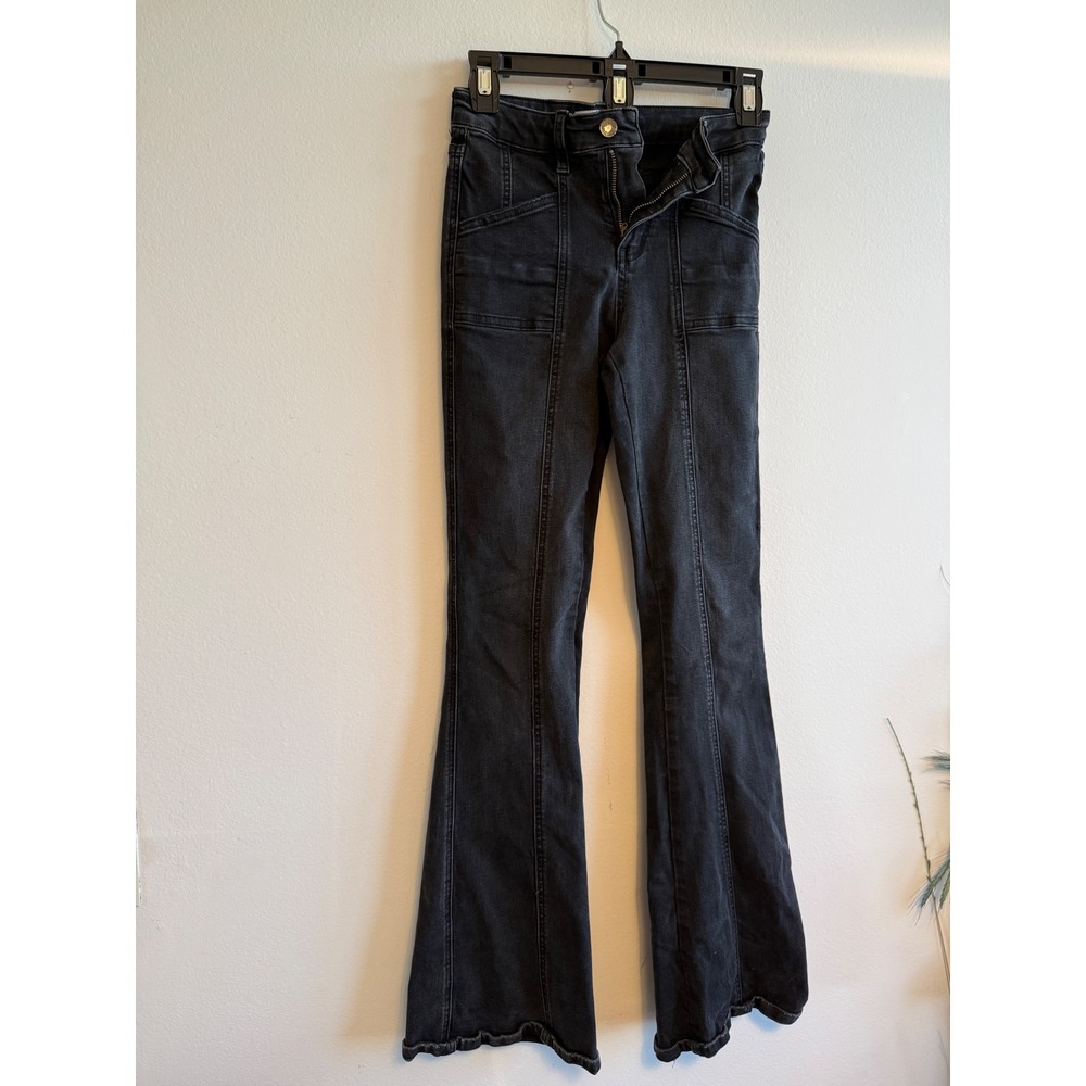 Flying Monkey Womens High Rise Flare Jeans Black Front Seam F4410 Size 24